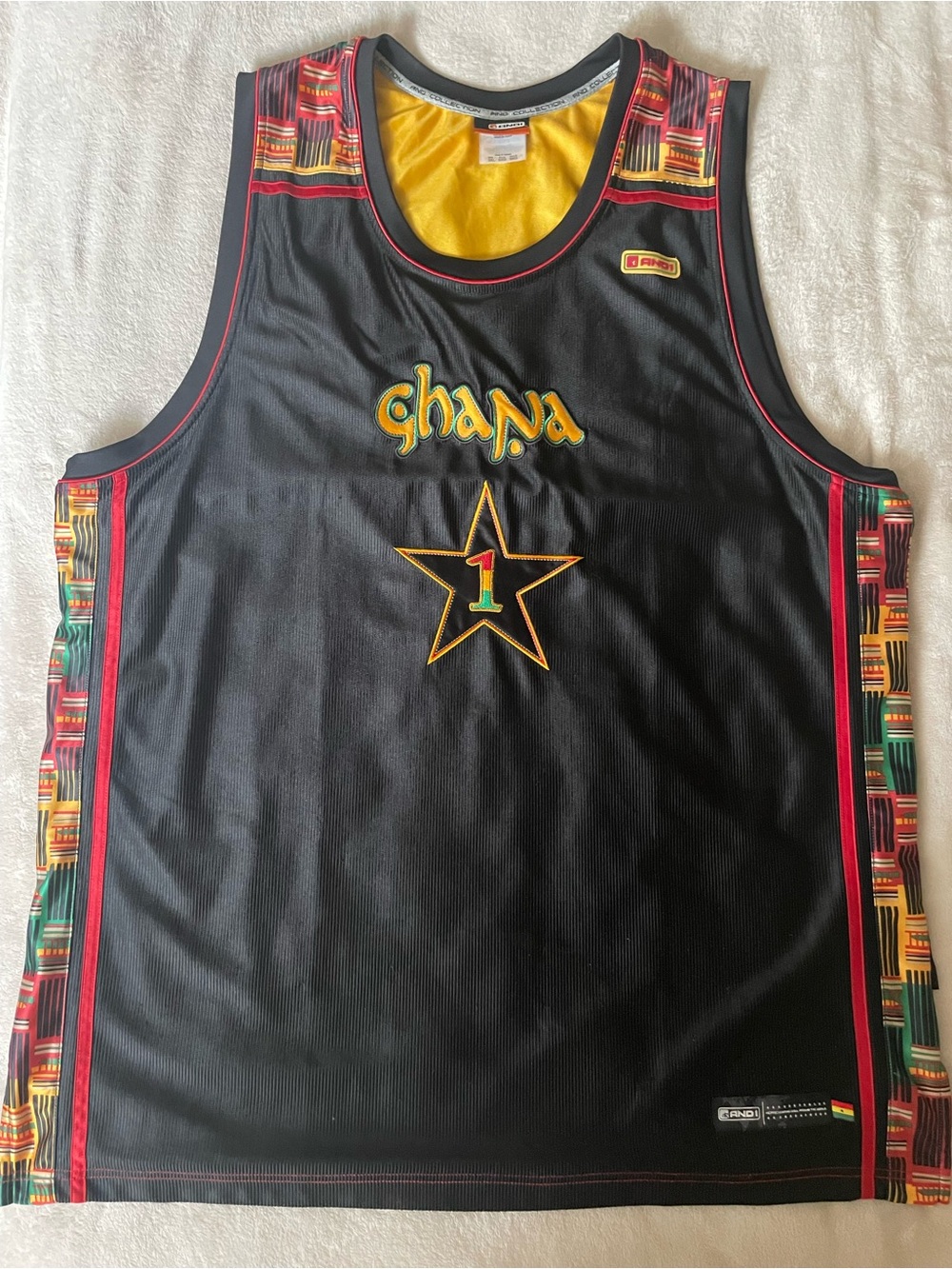 And1 Black Ghana Star Basketball Jersey with Red, Yellow & Green Accents